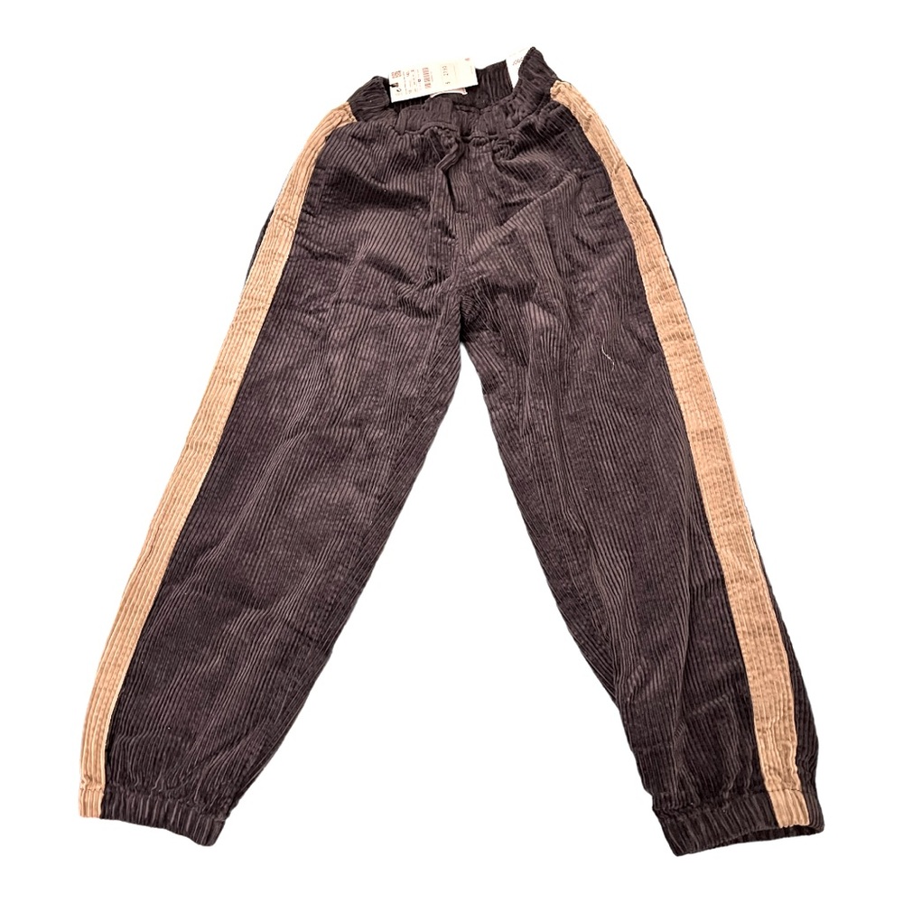 Zara Boys Corduroy Joggers Size 10 Tan Side Stripe Elastic Waist Pull-On NWT